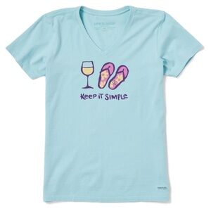 Life Is Good "Keep It Simple" Wine and Flip Flops V-neck Tee